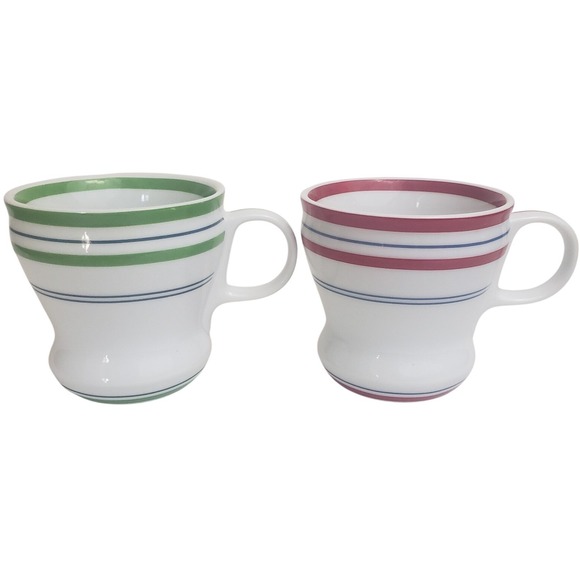 Set 2 Starbucks Mugs 12 oz. White w/Green/Blue & Red/Blue Stripe Cup 2007 EUC - Picture 1 of 11